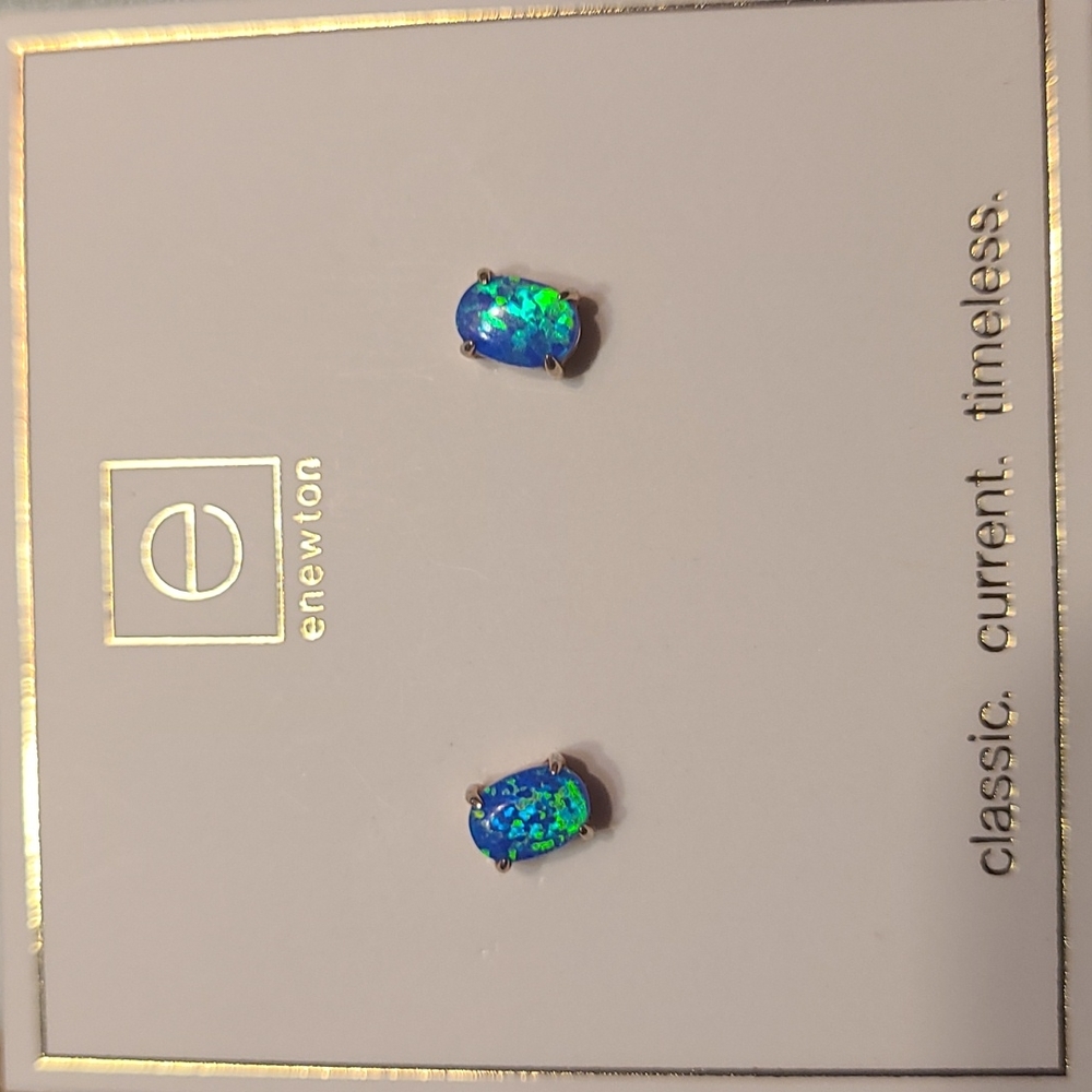 Blue opal stud earring